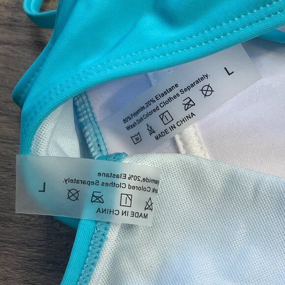 Shein Bikini Set Women's Large Front Twist Detail Push Up Bra Double Straps Blue - Picture 3 of 5